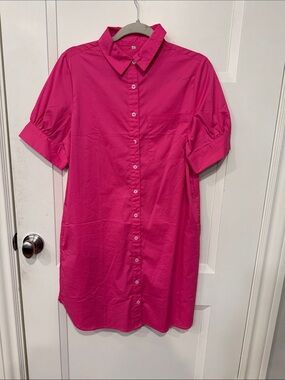 Women’s Button-Down Shirt Dress - Hot Pink